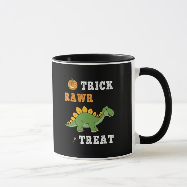 Caneca Trick Rawr Treat Cute Halloween Stegosaurus Dino (Direita)