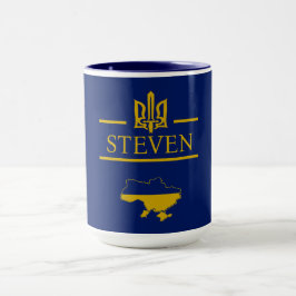 Caneca Tridente ucraniano com a fonte do seu Ouro de nome
