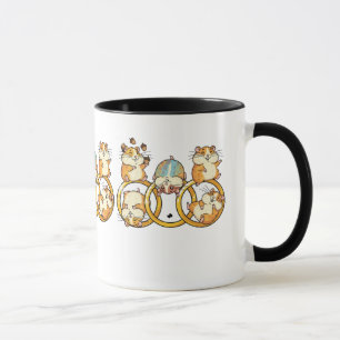 Caneca Trio de Hamsters Fofos em Anéis de Arte de Desenho