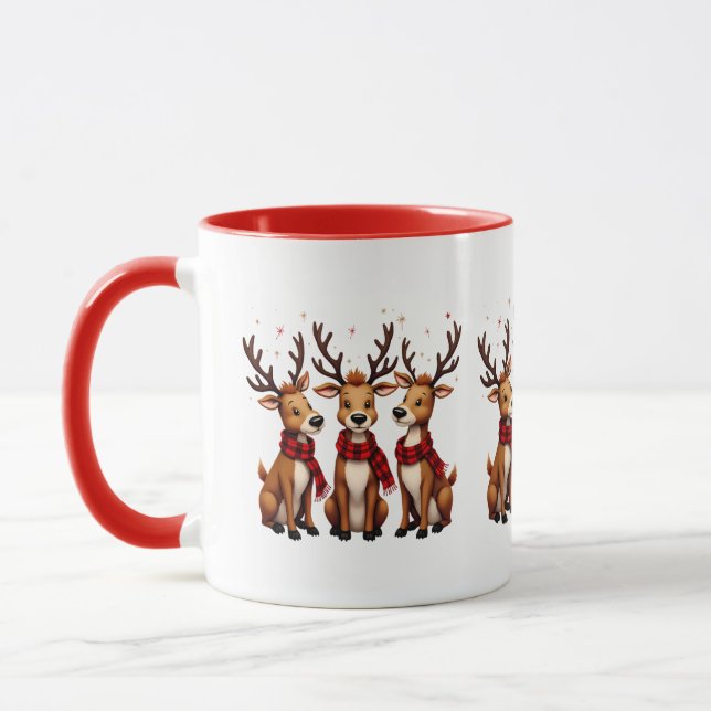 Caneca Trio de Rena Santa Fofos com Cachecóis Xadrez (Esquerda)