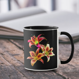 Caneca Trio Elegante de Dayllírios Amarelos Rosa Floral
