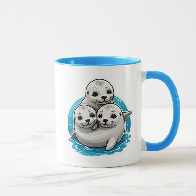 Caneca Trois adorables bébés phoques aux grands yeux. (Direita)