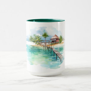 Caneca Tropical Paradise Watercolor Mug Maldives Edition