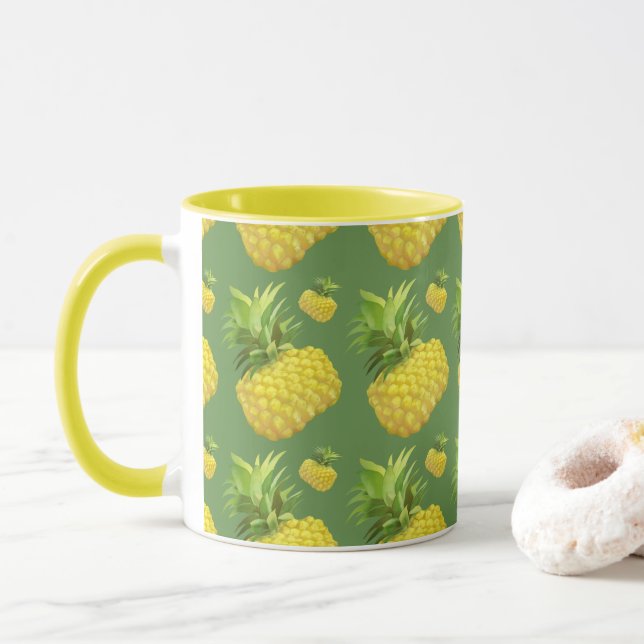 Caneca Tropical Pineapple Pattern: Summer Fruit Art (Com Donut)