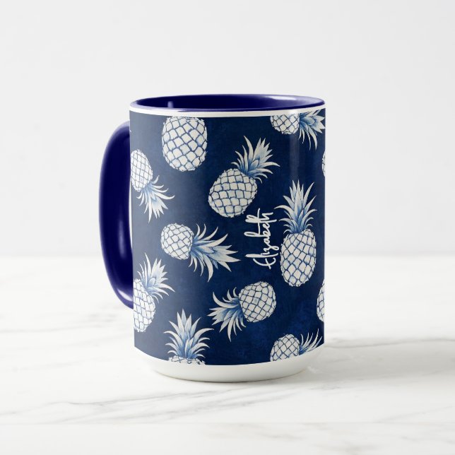 Caneca Tropical Pineapple with Name – Watercolor Style (Frente Esquerda)