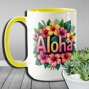 Caneca Tropical Vibes Flor de Aloha Havaiano