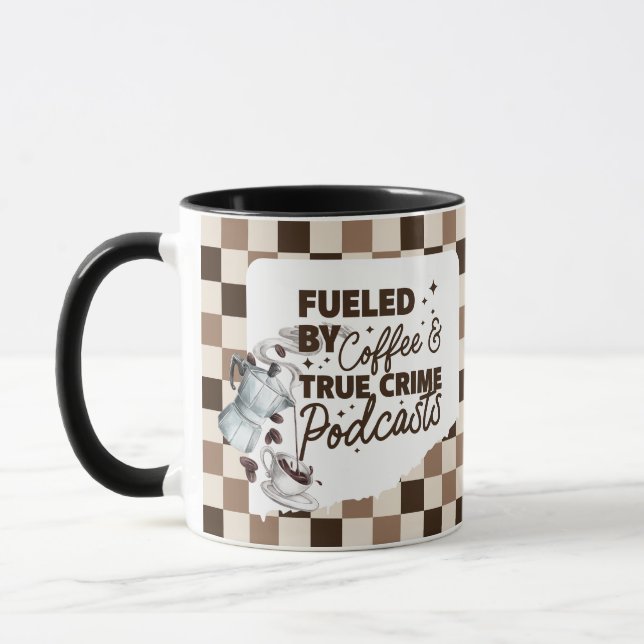 Caneca True Crime & Coffee Bold Brown Checkered Mug  (Esquerda)