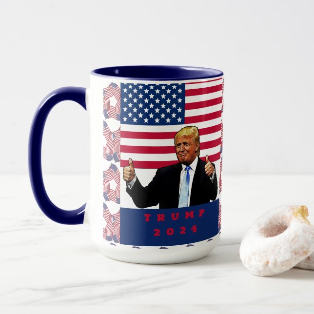 Caneca Trump 2024 Suspende Bandeira Americana (Com Donut)