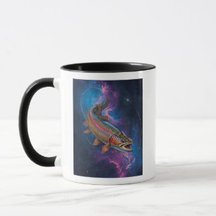 Caneca Truta Arco-Íris Cósmica Nadando na Nebulosa da Gal