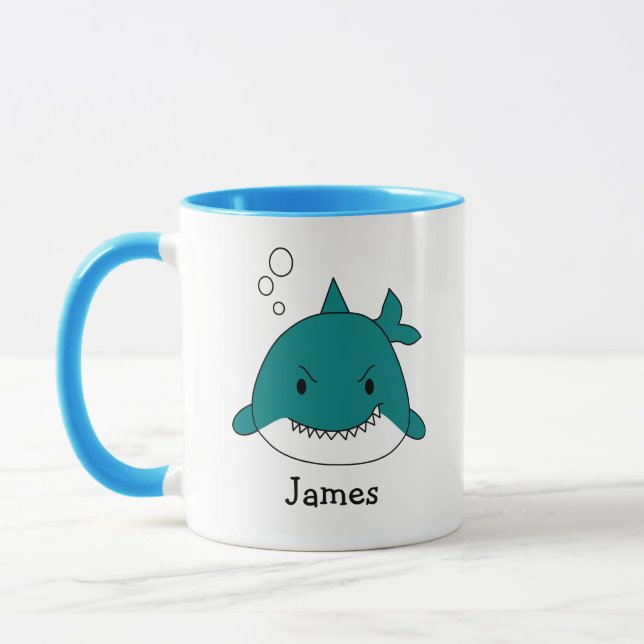 Caneca Tubarão Azul Divertido Personalizado (Esquerda)