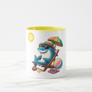 Caneca Tubarão-cartoon gritante/praia