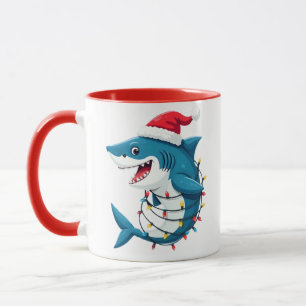 Caneca Tubarão engraçado usando chapéu de Natal de Santa