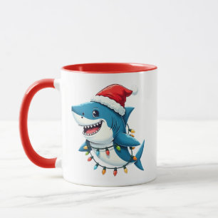 Caneca Tubarão Engraçado Vestindo Chapéu de Natal de Sant
