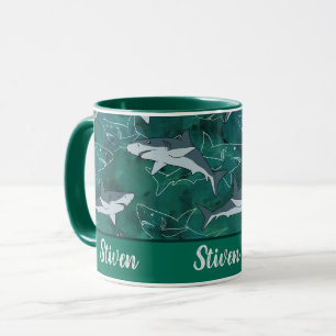 Caneca Tubarões, marinhos, marinhos, peixes, predadores,