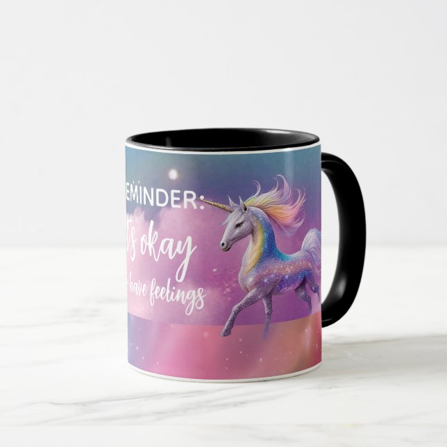 Caneca Tudo bem ter sentimentos Rainbow Glitter Unicorn (Frente Esquerda)