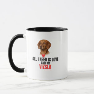 Caneca Tudo o que Preciso é Amor e Meu Café Vizsla