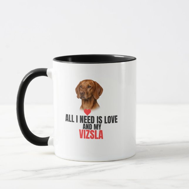 Caneca Tudo o que Preciso é Amor e Meu Café Vizsla (Esquerda)