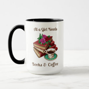 Caneca Tudo o que uma Garota Precisa   Livros e Café