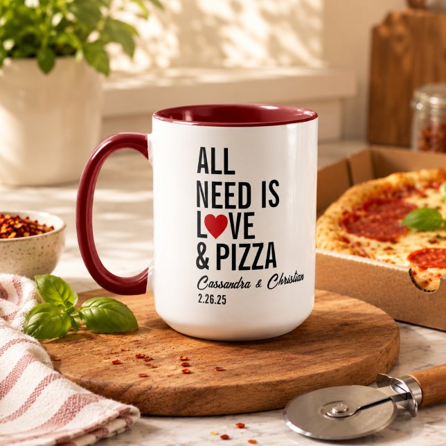 Caneca Tudo o que Você Precisa É Amor e Guardanapos de Pi (All You Need Is Love & Pizza Napkins | Fun Pizza Mug
)