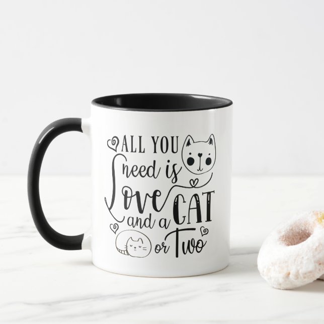 Caneca Tudo que você precisa é amor e um gato ou dois (Com Donut)