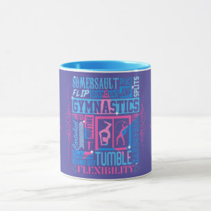 Caneca Tudo sobre tipografia de ginástica em rosa e azul
