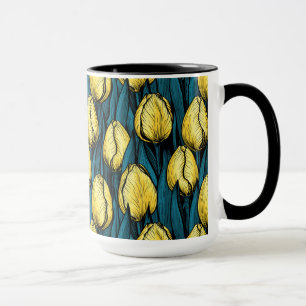 Caneca Tulipas amarelas com folhas azuis