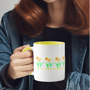 Caneca Tulipas Amarelas Com Mug De Texto