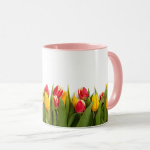 Caneca Tulipas Amarelas Vermelhas, Jovens Vibrantes, Flor