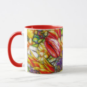 Caneca Tulipas e Daffodil Café Mug Estilo de Vidro Mantid