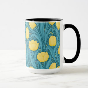 Caneca Tulipas em azul e amarelo