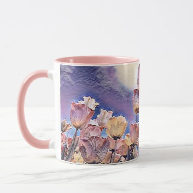 Caneca Tulipas púrpura, cor-de-rosa e laranja Mu de café  (Esquerda)