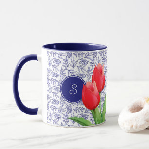 Caneca Tulipas Vermelhas Elegantes Primavera Floral Blue