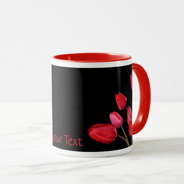 Caneca Tulipas Vermelhas em Preto (Frente Esquerda)