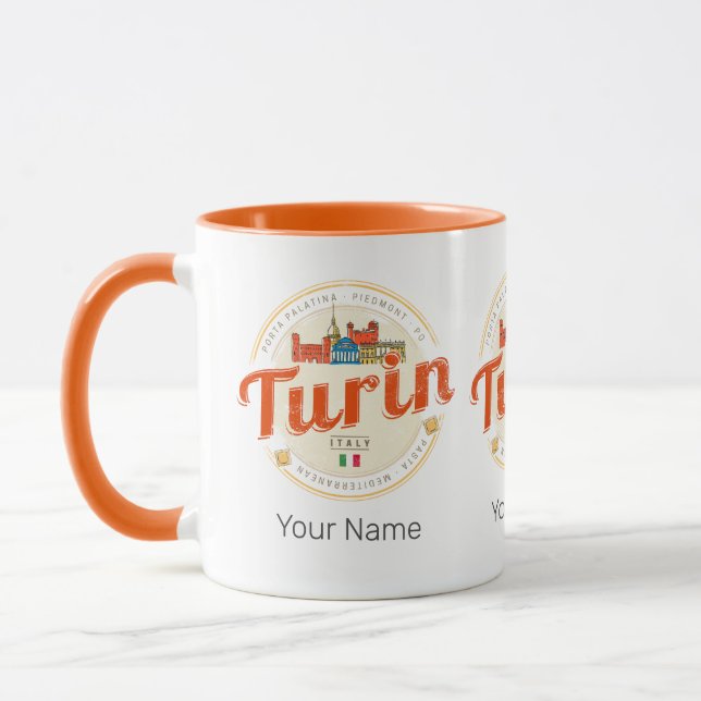 Caneca Turin Piemonte Retro Skyline Italiano Vintage Past (Esquerda)