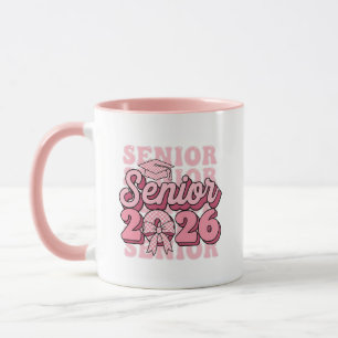 Caneca Turma de 2026 Senior 2026 Laço Rosa Coquette Gradu