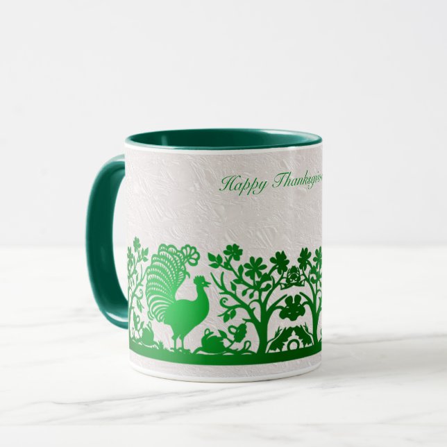 Caneca Turma Floral de Ação de Graças Verde (Frente Esquerda)