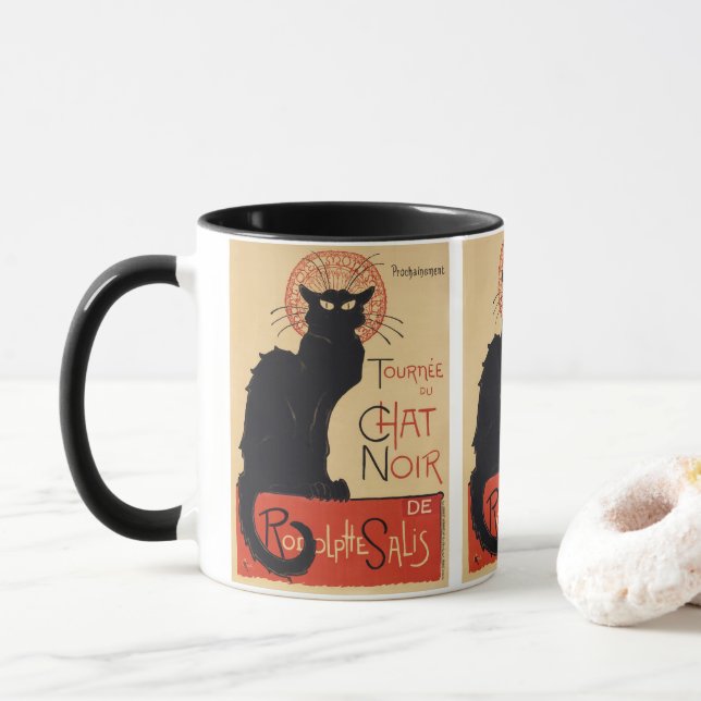 Caneca Turnê do Gato Preto Vintage Black Cat Art Nouveau (Com Donut)