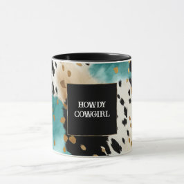 Caneca Turquesa Black Cream Dourado Western Cowgirl Cowhi
