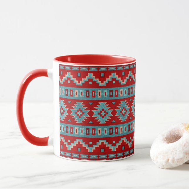 Caneca Turquesa e Vermelho das Mesas do Sudoeste (Com Donut)