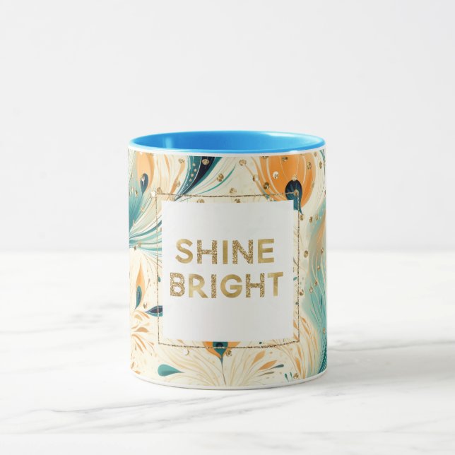 Caneca Turquesa Laranja Creme Pavão Brilho Glitter (Centro)