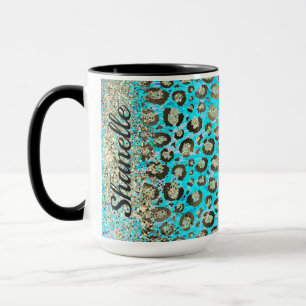 Caneca Turquesa Leopardo com brilho