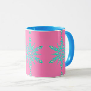 Caneca Turquesa rosa cor-de-rosa com flocos de neve