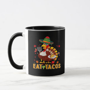 Caneca Turquia Come Tacos Engraçado Ação de Graças Mexica