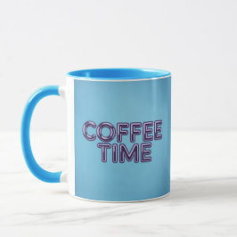 Caneca Turquoise Blue Coffee Time Purple Text Mug