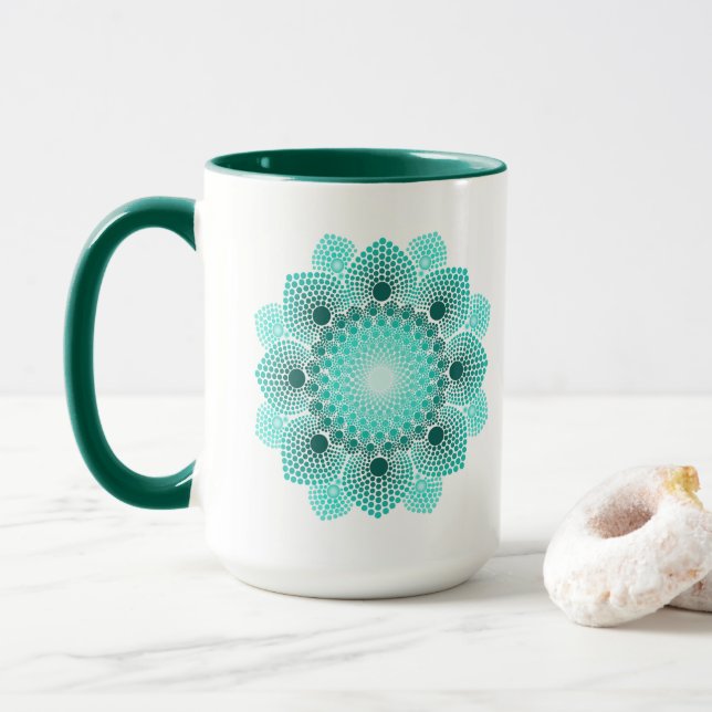 Caneca Turquoise Dot Mandala (Com Donut)