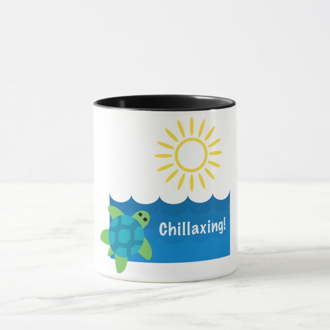 Caneca Turtle Chillaxing Design - Black 11 oz Combo Mug (Centro)