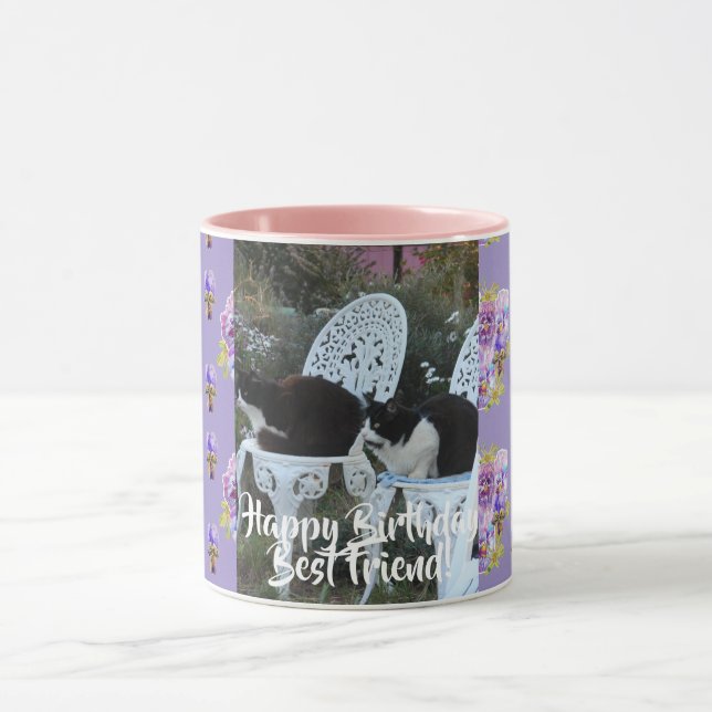 Caneca Tuxedo Cat Engraçado Feliz Aniversário Amigo Púrpu (Centro)