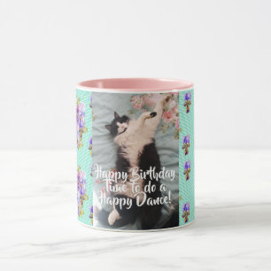 Caneca Tuxedo Gato Engraçado Dança Feliz Aniversário Mug 