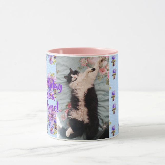 Caneca Tuxedo Gato Engraçado Dança Feliz Aniversário Mug  (Centro)