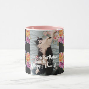 Caneca Tuxedo Gato Engraçado Dança Feliz Aniversário R